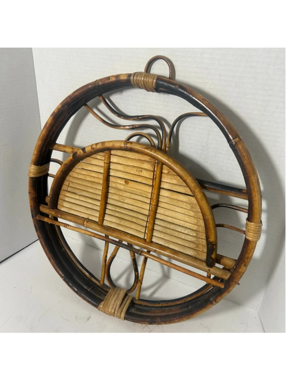 Vintage Bamboo Boho Wall Decor Display Knick Knack Shelf Folding Bentwood